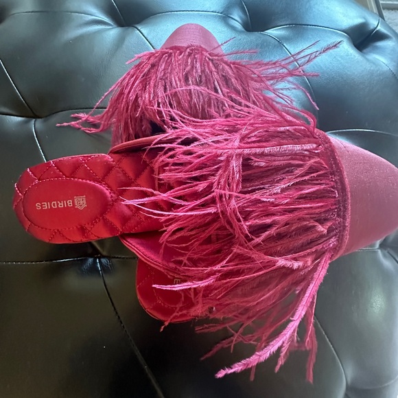 BIRDIES Women’s The Lovebird Feather Trimmed Mules Slippers Red Merlot 9.5 - Picture 4 of 12